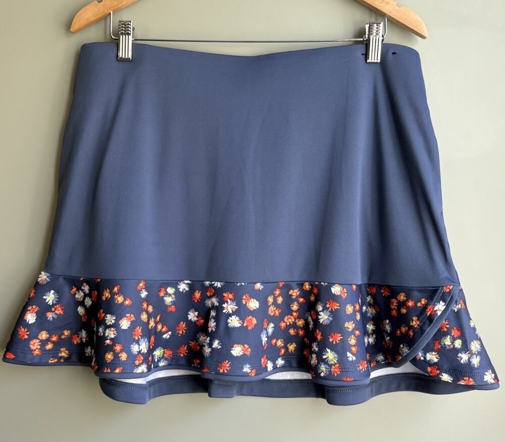 Callaway Opti Dri Golf Skort Ruffle Floral Hem Pockets Blue Tennis Skirt UPF L